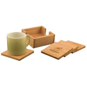 CST01 - 4" x 4" Bamboo Coaster Set with Holder