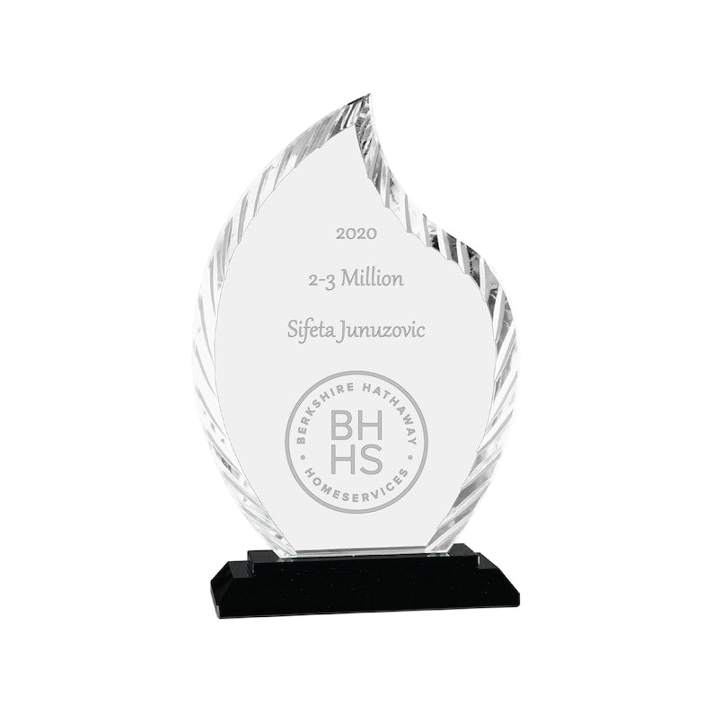 Flame Glass Award Engraved, Personalized Corporate Recognition Award