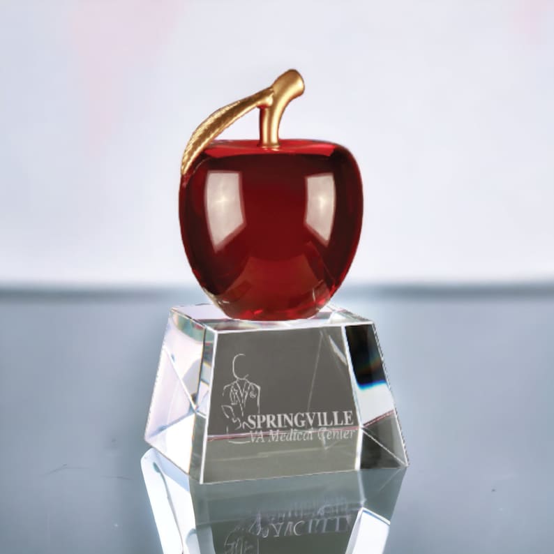 Crystal Apple Award With Clear Base, Personalized Appreciation Awards