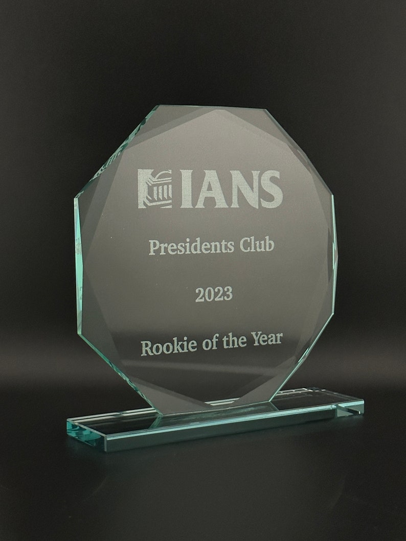 Engraved Octagon Jade Glass Award, Retirement Staff Awards