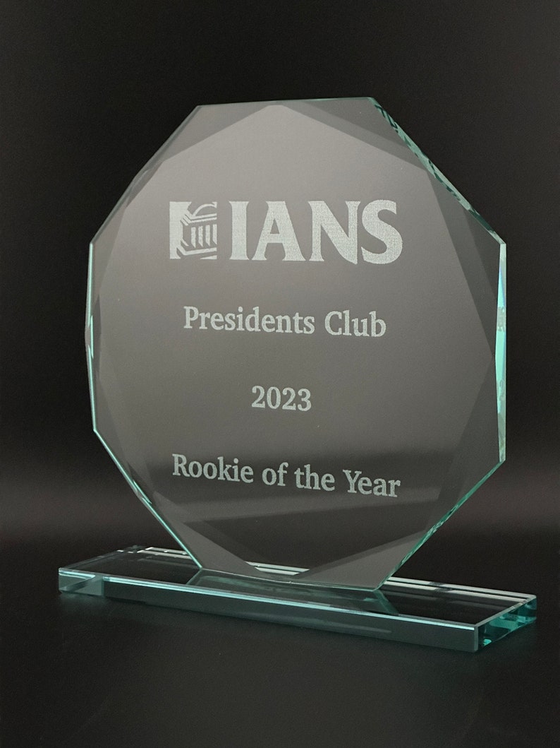 Engraved Octagon Jade Glass Award, Retirement Staff Awards