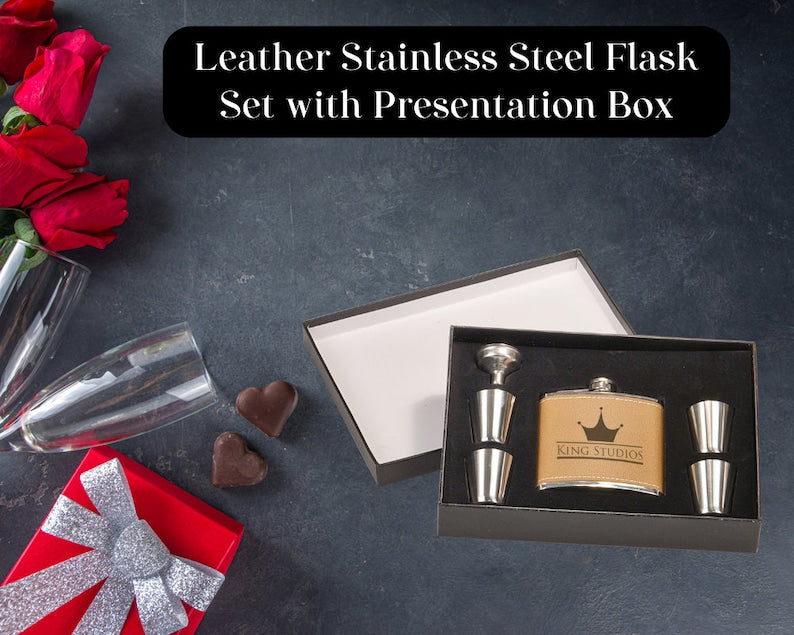 Stainless Steel Flask Gift Set, Flask with 4 Shot Glasses and Funnel