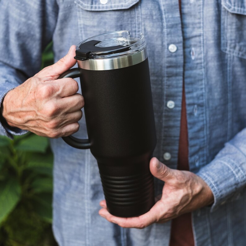 Polar Camel 40 oz. Black Travel Mug with Handle, Straw Included